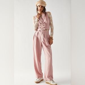 Free People Gabbie Vest Suit Set, Pink, Size 4 NWT